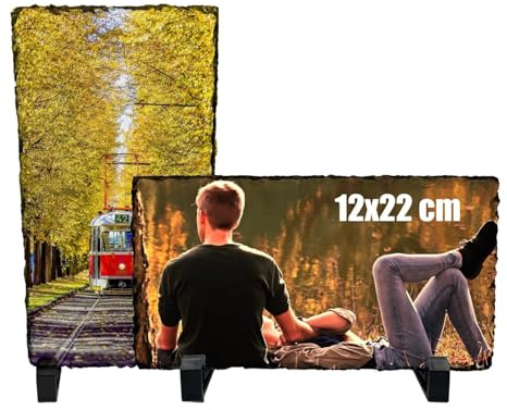 GIFART Personalisierter Schieferstein mit Foto - Schieferplatte Anpassbar mit Foto, Bild oder Text - mit Tischhalterungen - Verschiedene Dimensionen und Formen (12x22)