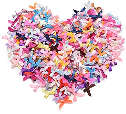 Cdemiy Mini Satinband Schleifen, 200Pcs Satinband-Schleifen, Mini gemischte doppelseitige Farbe Bogen, für Nähen DIY Handwerk Hochzeit Dekoration, 2,5 cm, zufällige Farbe