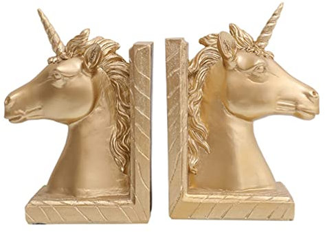 Happyyami 2Pcs Licorne - Livres Bureau Résine Livre Titulaire Armoire De Bureau Cheval Ornements pour Table Livre Plateau Décor (D' Or)