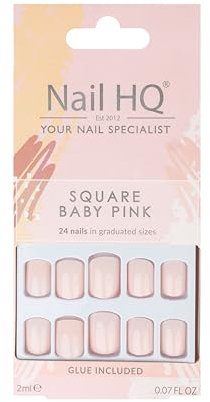 Nail HQ Press Ons – Square Baby Pink – 24 Strong, Durable False Nails with Glossy Finish for Salon-Quality Manicure at Home