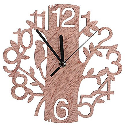 Horloge Murale, Ronde Créative Arbre en Bois Horloge Murale Silencieuse Moderne Alimenté par Piles Chiffres Arabes Conception Horloge Murale en Bois Convient pour Salon Intérieur Jardin Maison Marron