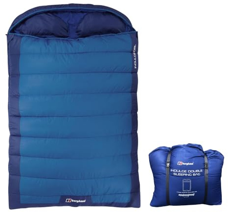 Berghaus Indulge Double Sleeping Bag with Built-in Pillow & Hood for Adults & Kids, Waterproof, Lightweight, Soft & Comfortable, 2-3 Season, Ideal for Family Camping & Festivals, Includes Carrybag