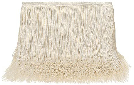 WELROG 10 Yards Länge 15cm/5.9” Breite Quaste Seidig Fransen Geschnitten Fransenborte Kostüm Quaste trimmen Garment Apparel Spitzenborte Nähzubehör (Beige)