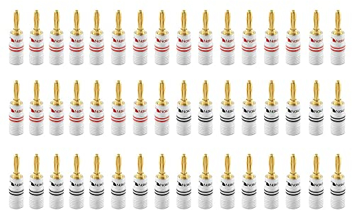 Nakamichi Fiche banane plaquée or 24K 12 AWG - 18 AWG Calibre 4 mm pour haut-parleurs Amplificateur Hi-Fi Récepteur AV Stéréo Home Cinéma Audio Fil Câble Connecteur à vis 48 pièces (24 paires)