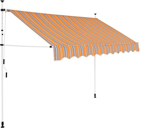 Einziehbare Markise Handbetrieben, MOONAIRY Sichtschutz Balkon, Balkon Markise, Seitenmarkise, Klemmmarkise, Sonnenvorhang, Balkonmarkisen, 250 cm Gelb/Blau Gestreift