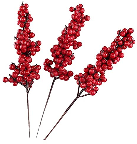Wresetly 10 STÜCKE KüNstliche Rote Beeren Dekorative Zweige mit Roten Beeren Zweige Weihnachten Picks Zweig Beeren