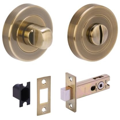 HANDLEZONE® Bathroom Toilet Door Thumb Turn and Release Deadbolt Kit - Antique Bronze - 76mm Bolt with 57mm Backset