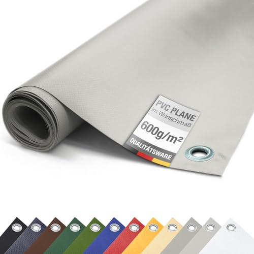 ANKO PLANEN 600 g/m² PVC LKW Abdeckplane mit verzinkten Ösen 50 cm – UV-stabil & reißfest Matte Schutz- & Industrieplane (Lichtgrau, 3m x 5m)