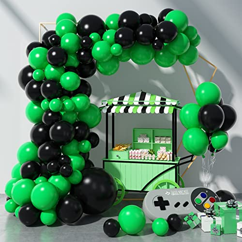 GREMAG Schwarzes und grünes Luftballon-Girlanden-Set, Gamer-Geburtstagsdekoration, Ballonbogen-Set, 97 STÜCKE grün-schwarze Luftballons, Latexballon für Jungen Kinder Videospiel Fußball Themenparty