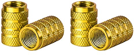 Universal Reifenventilkappen, MoreChioce 4 Stück Aluminiumlegierung Auto Radkappen Reifen Ventildeckel Reifenventilschaftkappen Autoventilkappen Reifen Ventilkappen für Auto Motorrad Fahrrad,Gold