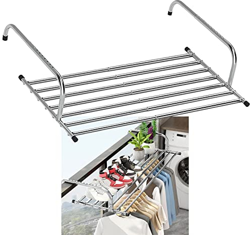 whalebee Compacto Tendal Secadora De Balcón, Plegable Tendedero Acero INOX Extensible Muy Práctico Capacidad De Carga 20 Kg Colgador De Ropa para Interior Y Exterior Secadora Colgante