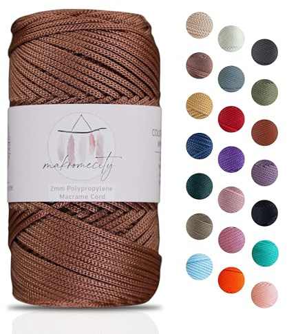 Makromecity, Polyester Macrame Cord 2mm x 125 Yards (375 feet) 2mm Polypropylene Macrame Cord Crochet Macrame Bag Cord Crafts for Wall Hangings, Bags, Underplate, Rug (1, Copper)