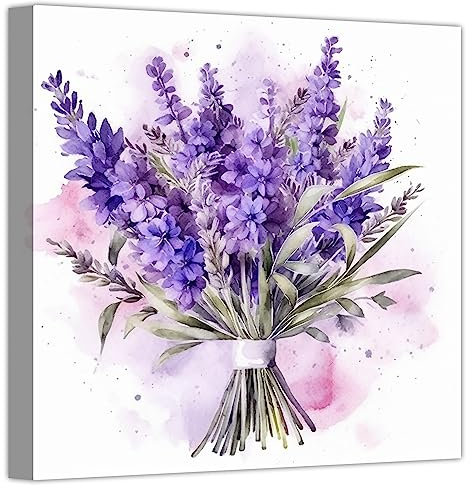 LZIMU Lavanda Stampa su Tela Poster Floreali Viola Decorazioni da Parete Fiori Viola Piante Botaniche Dipinti per Arredamento Cucina Bagno (B,30.00 x 30.00 cms)