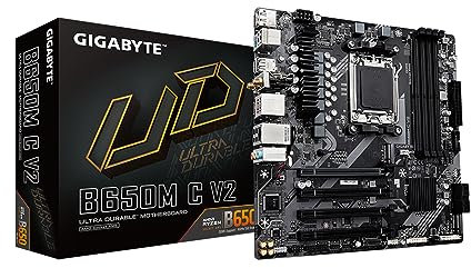 GIGABYTE B650M C V2 (AM5/ LGA 1718/ AMD/ B650/ Micro-ATX/ 5-Year Warranty/ DDR5/ PCIe 4.0 M.2/ PCIe 4.0/ USB 3.2 Gen1 Type-C/ 1GbE LAN/Motherboard)