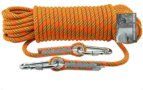 Samnuerly Climbing rope Orange 11mm Rock Climbing Rope Snorkeling Rope Rock Climbing Outdoor Adventure Trekking Camping Tool Nylon Rope High Strength Rope Force 2200KG (10M-50M)(Size:60M)
