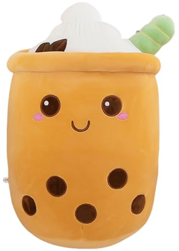 AMOZO Bubble Tea Kuscheltier Plüschkissen, Kawaii Bubble Tea Plüschtier Kissen Niedliche Boba Plüsch Weich Stofftier Spielzeug für Boba Liebhaber (35cm, Brown)