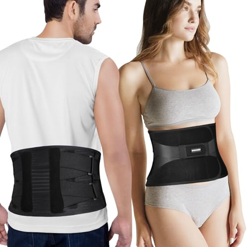 Boenoea Rückenstützgürtel für Herren und Damen, Atmungsaktive Rückenbandage von Rückenschmerzen und Vorbeugung von Verletzungen für Arbeit und Sports(XXL)