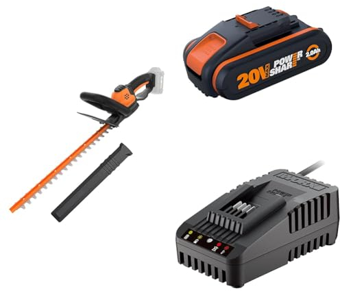 WORX WG261E Akku-Heckenschere – Hecken- und Strauchschere mit 44 cm Schwertlänge – 16mm Zahnabstand – Ideal für hohe Hecken – leicht & kompakt – PowerShare kompatibel – inkl. 2Ah Akku & Ladegerät