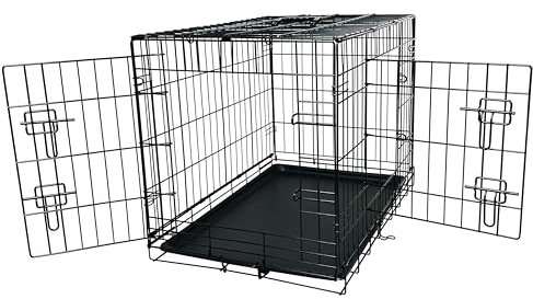 AllPetSolutions Dog Crate Dog Cage Medium Size - 78L x 48W x 54H - Foldable Puppy Dog Crates - 2 Front & Side Gate Doors with Sliding Locks, Removable Tray - Black