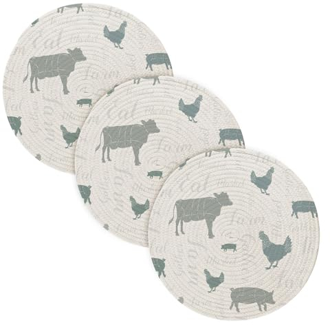 3 Pcs Farmhouse Cow Trivet Set for Hot Dishes 15in Cotton Thread Weave Pots Pans Set Holder for Instant Pot Kitchen Aid