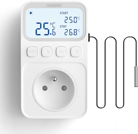 Inkbird C216T Prise Thermostat, Regulateur de Temperature Chauffage Refroidissement avec Minuterie et Ecran LCD pour Serre,Incubateur,Brassage,Reptiles(FR Prise)