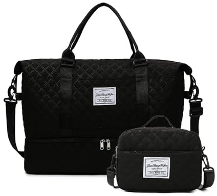 Balakaka Sac de Voyage 42 L avec Petit Trousse de Toilette 2.8 L, Imperméable Grand Sac Fourre Tout Femme Pratique pour Week-Ends avec Compartiment de Chaussures et Poche Humide， Noir