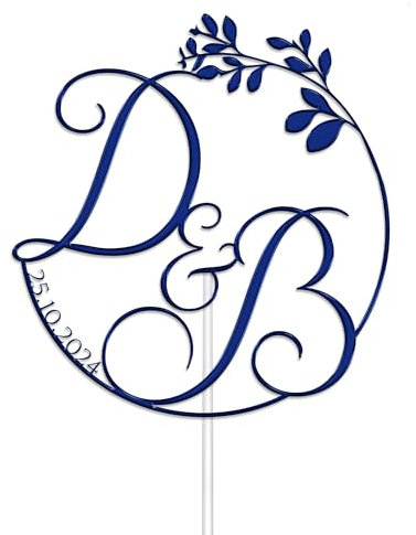 Personalised Acrylic Wedding Cake Topper by KreateSquare - Customised With Any Initials - Custom Colour - Wedding Cake Decoration (Navy Blue)