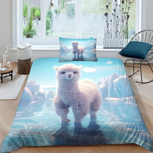 IVYARD Alpaka 3D Gedruckt Bettwäsche-Set 3 Teilig Bettbezug Mit Kissenbezug Soft Microfaser Luxus Modern Mit Reißverschluss Für Erwachsene Und Kinder Single(135x200cm)
