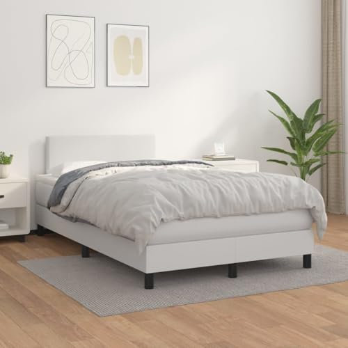 Willood Boxspringbett mit Matratze Weiß 120x200 cm Kunstleder Kunstlederbett Polsterbett Bettgestell Bett Hotelbett Schlafzimmerbett Bettrahmen Lattenrost Schlichtes Design