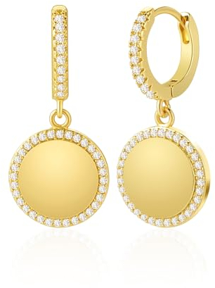 Mesovor Gold Münzen Scheiben Creolen für Damen, 18 Karat Vergoldete Zierliche Kleine Diamant-Scheiben-Stab-Ohrringe Schmuck (Stil 04)