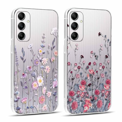 Xylota 2 Stück Handyhülle für Samsung Galaxy S21 5G 6,2 Hülle, Transparent Case mit Aesthetic Muster Blumen, Durchsichtig Weich Silikon TPU Stoßfeste Schutzhülle Frauen Mädchen Cover für Samsung S21