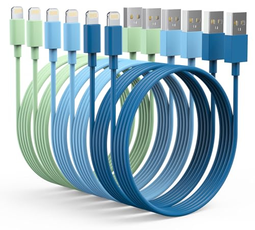 6Pack iPhone Charger (3/3/6/6/6/9 FT) Apple MFi Certified Multiple Colour Lightning Cable Fast Charging High Speed Transfer Cord for iPhone 14 13 12 11 Pro Max XR XS X 8 7 6 Plus SE iPad