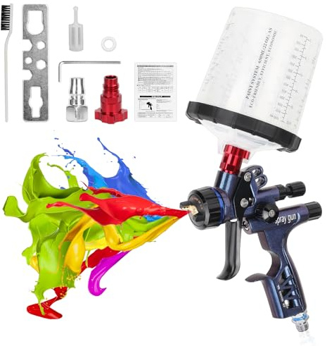 Professionelles HVLP-Spritzpistolen-Set mit 1,3 mm Sprühdüse, 600 ml Fassungsvermögen Becher und Luftregler, Luft-Farbspritzpistole, geeignet für Autos, Wände, Möbel, Heimwerkerhandwerk