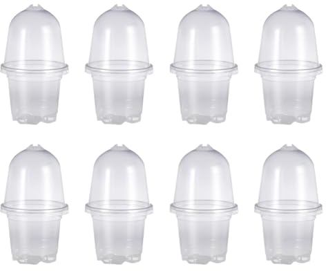 JIHUOO 12 macetas de plástico transparente con cúpula de humedad para plantas pequeñas, macetas de vivero, macetas de semillas, macetas de inicio de semillas, macetas de jardinería de 9 cm