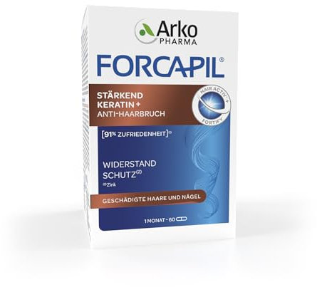 ARKOPHARMA - FORCAPIL® Stärkendes Keratin + Anti-Haarbruch - Haar-Vitamine - geschädigte Haare und Nägel - Widerstandskraft und Schutz - Zink - 450 μg Biotin - Ab 15 Jahren - 60 Kapseln
