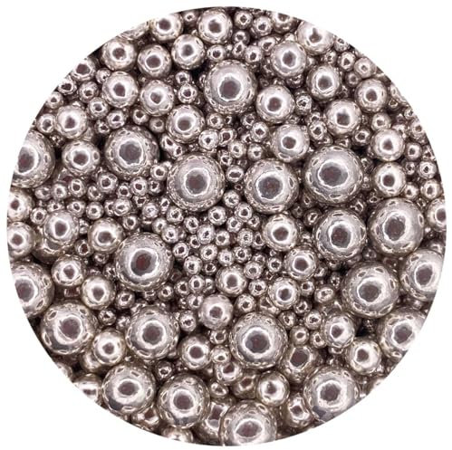 decorate! - Pearls Mix - High Shine Silver Cake Topper Sprinkles - 500g Edible Shimmer Ball Cupcake Decorations - For Weddings, Christenings & Christmas Parties