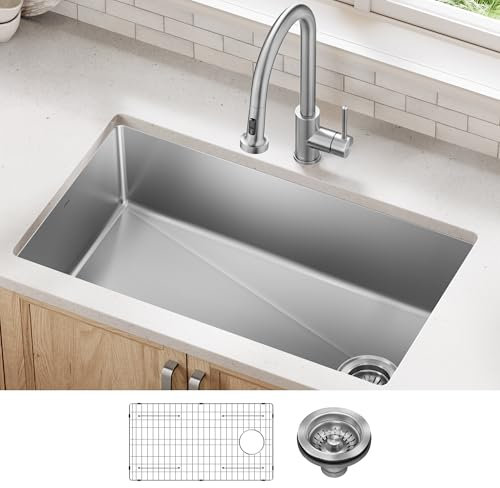 KRAUS Fairlane 33-inch Undermount Single Bowl 18-Gauge Stainless Steel Kitchen Sink, KHU640-33