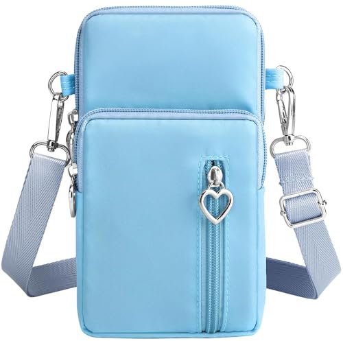 Handytasche zum Umhängen Damen, Handy Umhängetasche, Mini Handy Umhängetasche, Leichte Kompakte Crossbody Umhängetasche mit Schultergurt und Kopfhörer Loch, für Alltag Shopping Reisen (Himmelblau)
