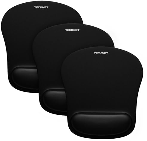 TECKNET 3 Packs Mouse Mat Wrist Support, Mouse Pad with Memory Foam Rest | Anti-slip Rubber Base, Waterproof Surface, Smooth Tracking, Easy to Carry, For Office, Home and Travel