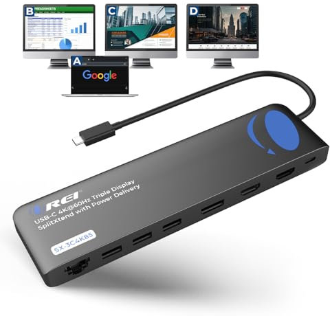 OREI SplitExtend 4K HDMI Splitter Extended Display Triple Monitor 2 HDMI, 1 DisplayPort Docking Station 4 Separate Screens - USB-C to HDMI Adapter, 100W PD LAN, 4 USB 3.0, MircoSD, Windows, Mac OS
