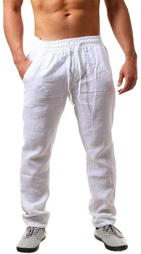 NEMXCE Leinenhose Herren Lang Leichte Sommerhose Herren Loose Fit Freizeithose mit Taschen Kordelzug für Urlaub Strand Yoga Alltag