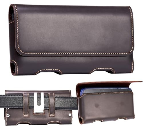 Gcepls Étui de ceinture en cuir véritable avec clip de ceinture pour Samsung Galaxy S25 S24 S23 S22 Ultra, Note 20 Ultra, A54, iPhone 15 14 13 12 Pro Max - En cuir véritable - Avec clip ceinture -