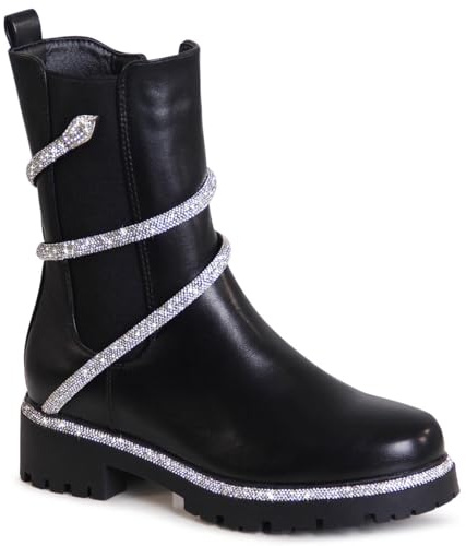 topschuhe24 3105 Damen Plateau Stiefeletten Halb Stiefel Glitzer Snake