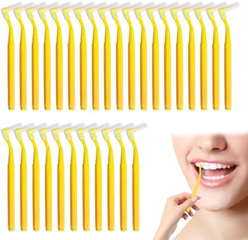 Interdentalbürsten, Gelb, Interdentalbürsten, Zahnbürste gelb, gelbe Zahnseidebürsten, Zahnbürsten für zwischen Zähnen und Zahnfleisch, L-förmige Interdentalbürsten mit rutschfestem Griff