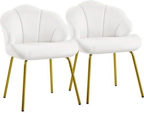 Yaheetech Sessel Loungesessel in Muschelform, Ohrensessel modern, Polsterstuhl mit Metallbeinen, Polyester, für Wohnzimmer/Schminktisch/Schlafzimmer, 2er Set, Weiß