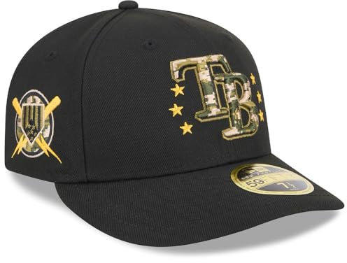 New Era Tampa Bay Rays 59FIFTY LP Low Profile 2024 Armed Forces Day Authentic Collection Fitted Cap Mütze, Schwarz, 57 EU