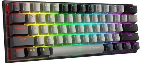 E-Yooso Kleine 61 Tasten kabelgebunden Mechanische Tastatur Leise Roter Schalter RGB-Beleuchtung,60% Gaming Tastatur Schwarz und Grau (QWERTY,US-Layout)