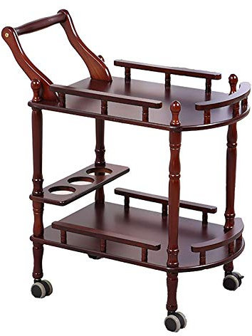 Retro Barwagen aus rotem Holz mit 2 Schichten und rollenden Rädern für Getränke und Weinaufbewahrung
