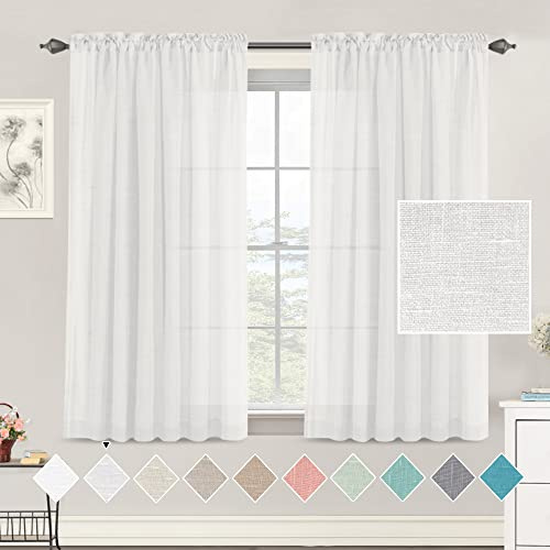 Tenger Home Leinen Vorhang Gardinen Halbtransparent Vorhänge Voile Gardinenschals Schiebevorhänge mit Kräuselband für Wohnzimmer Schlafzimmer,2 Stück (Weiß, B120 x H120 cm)
