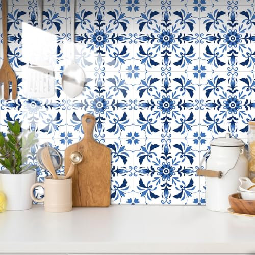 mefound 25Pcs Tile Sticker Vintage Green Moroccan Self Adhesive Tiles Transfer Sticker for Bathroom Kitchen, Peel and Stick DIY Splashback for Cooker Adhesive Vinyl Wall Decoration15cm/6inch